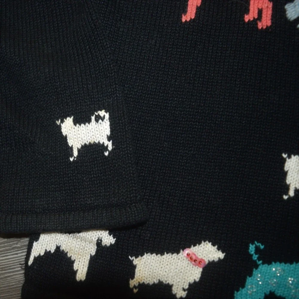 Susan Bristol Puppy Dog Dogs Embellished Pullover Sweater Medium